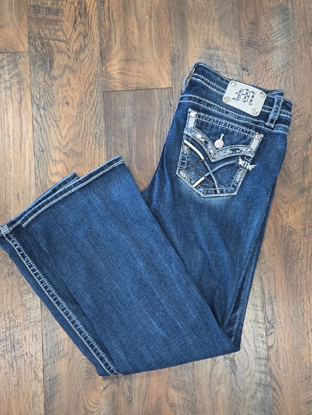 Miss Me Low-Rise Bootcut Embellished Dark Blue Women's Jeans